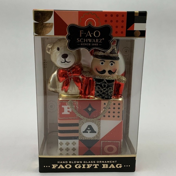 FAO Schwarz Christmas Ornament Soldier & Teddy Bear Giftbag NEW - Picture 1 of 8